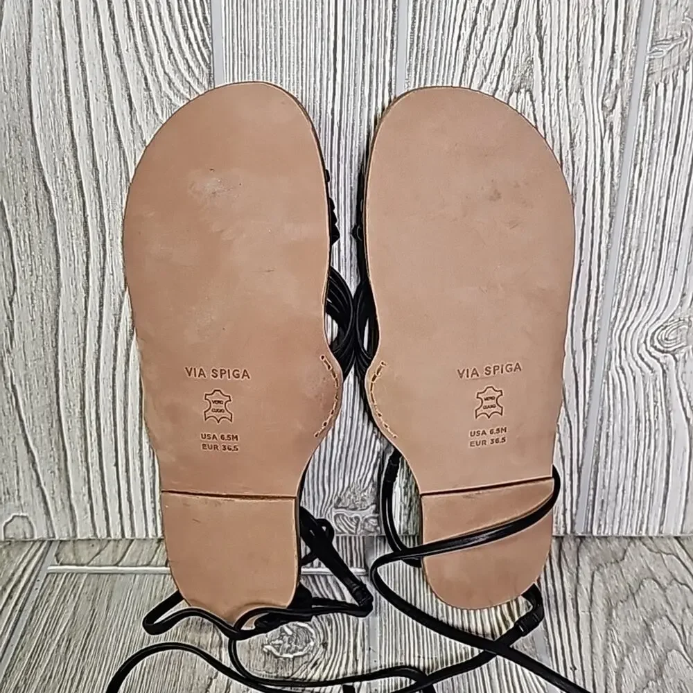 Via Spiga Allegra Ankle Wrap Black Leather Sandals Womens Size 6.5 New